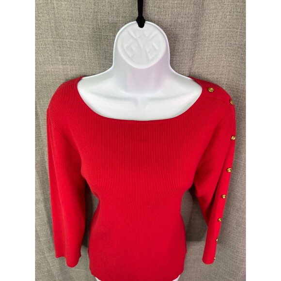 Charter Club 3/4 Sleeve Ribbed Knit Sweater Women's Size XL Red Gold Buttons - Picture 3 of 7